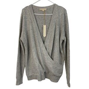 Lovestitch Womens Gray Wrap Surplice Pullover Knit Sweater L NWT